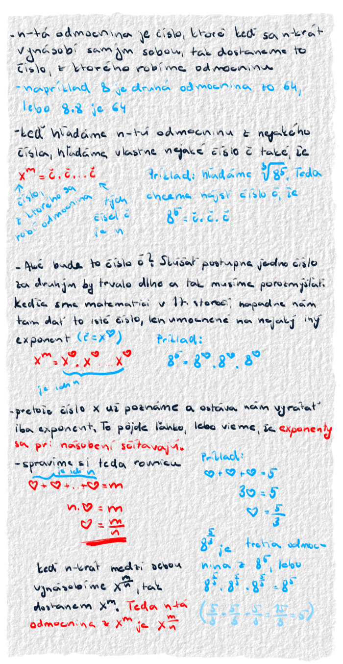Vysvetlenie, že prečo n-tá odmocnina z x na m-tú je x na m delené x na n.