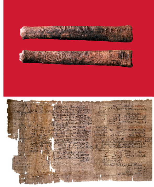 Kosť Ishango a Rhind papyrus.